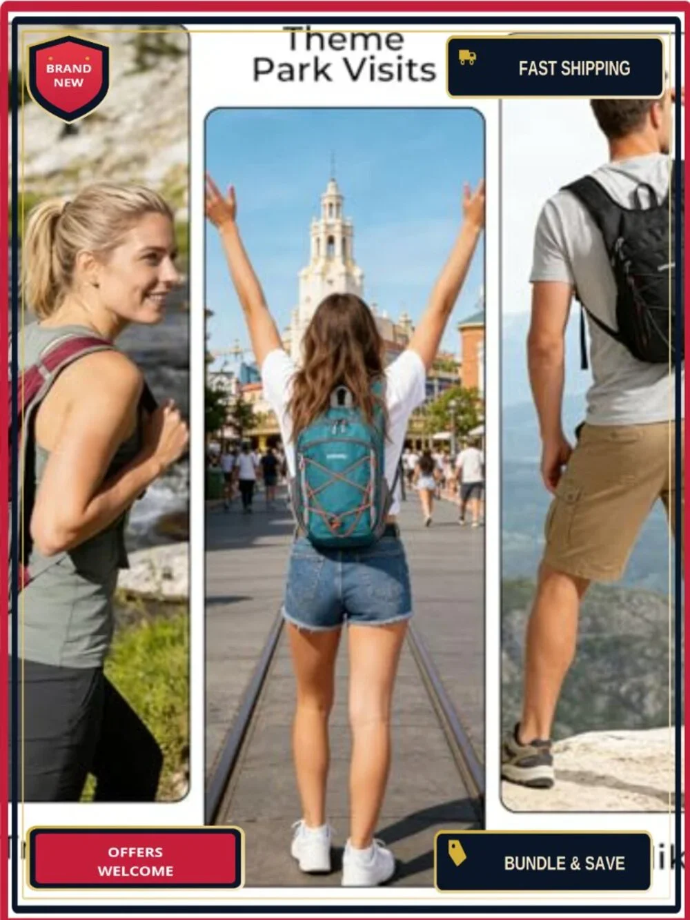 Foldable Lightweight Hiking Daypack 13L Nylon Travel Backpack with Chest Strap